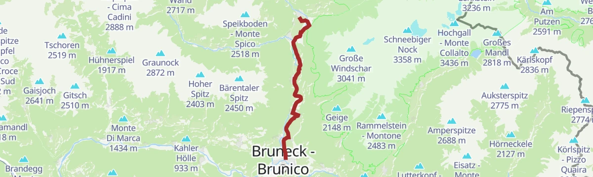 Route map: Valley Bike Path: Sand in Taufers/Campo Tures-Bruneck/Brunico
